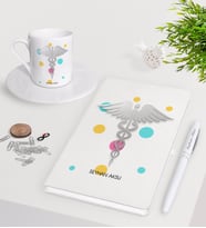 BK Gift Kişiye Özel Tıp Sembolü Beyaz Defter Kalem Türk Kahvesi Fincanı Seti-1 (Model 1)