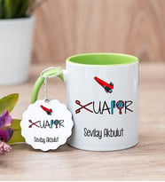 Bayan Kuaförü Yeşil Kupa Bardak Ve Anahtarlık Set