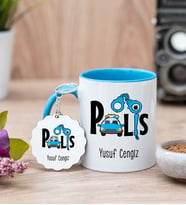 Polis Tasarım Mavi Kupa Bardak Ve Anahtarlık Set