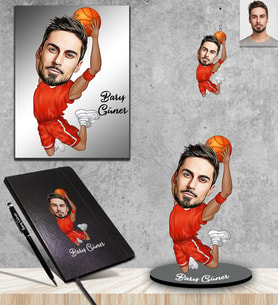 Kişiye Özel Basketbolcu Karikatürlü 5 li Hediye Seti Bay-1