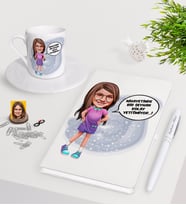 BK Gift Kişiye Özel Kız Çocuk Kolay Yetişmiyor Karikatürlü Beyaz Defter Kalem Türk Kahvesi Fincanı Seti-5 (Model 1)