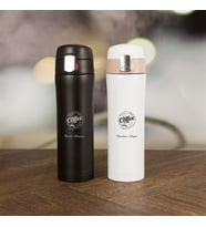 İsme Özel Vakumlu Kapaklı Kilitli Çelik Termos 450 ML - Coffee (Beyaz)