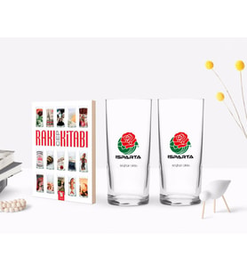 BK Gift Kişiye Özel Renkli Baskılı Isparta Tasarımlı Turistik İkili Rakı Bardağı ve Rakı Cep Kitabı Hediye Seti-1 (Model 1)