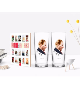 BK Gift Kişiye Özel Renkli Baskılı Atatürk Temalı İkili Rakı Bardağı ve Rakı Cep Kitabı Hediye Seti-11 (Model 1)