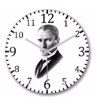 Mustafa Kemal Atatürk   Duvar  Saati Bombeli Gercek Cam