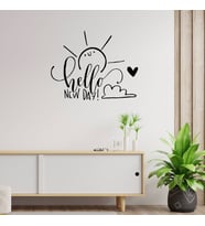 New Jargon - El Yazısı ile Sevimli Hello New Day Duvar Yazısı Sticker 60x48cm - Siyah