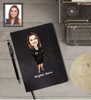 Kişiye Özel Öğretmen KarikatürlüSiyah Defter Kalem Hediye Seti  Bayan-15