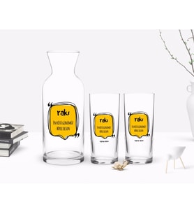 BK Gift Kişiye Özel Renkli Baskılı En Kötü Günümüz Böyle Olsun Tasarımlı İkili Rakı Bardağı ve Karaf Hediye Seti-3 (Model 1)