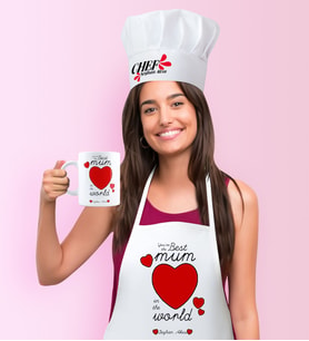 BK Gift Kişiye Özel Dünyanın En İyi Annesi Mutfak Önlüğü Aşçı Şapkası ve Kupa Seti - 12 (Beyaz)