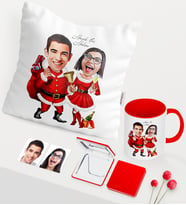 BK Gift Kişiye Özel Yılbaşı Sevgililer Karikatürlü Kırmızı Kupa Ayna Yastık Seti - 3