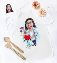 BK Gift Kişiye Özel Bayan Chef Karikatürlü Mutfak Önlüğü Ahşap Kaşık Spatula Seti - 3