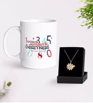 BK Gift Kişiye Özel İlköğretim Matematik Öğretmeni Beyaz Kupa ve Papatya Kolye Hediye Seti (Model 1)