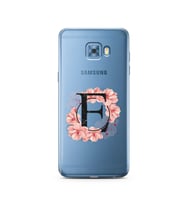 Pembe Çiçekli Harf Tasarım Süper Şeffaf Silikon Telefon Kılıfı Samsung C5 Pro   