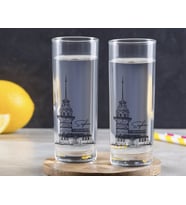 BK Gift Kişiye Özel Renkli Baskılı Kız Kulesi Tasarımlı İkili Vodka Bardağı-1 (Beyaz)