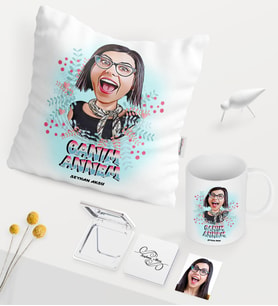 BK Gift Kişiye Özel Canım Annem Karikatürlü Beyaz Kupa Ayna Yastık Seti (Model 1)