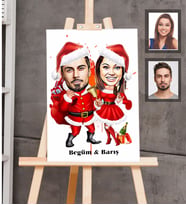 Kişiye Özel Yılbaşı Sevgili Karikatürlü Ahşap Tablo 30x47 Model-1