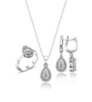 Swarovski Taşlı " DAMLA " Model Tasarım Gümüş Set