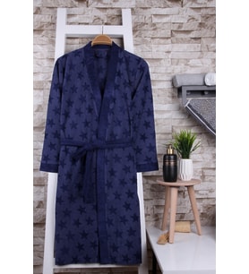 Kadın Yıldız Desenli Lacivert Kimono Sabahlık