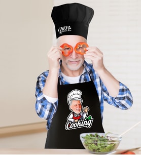 BK Gift Kişiye Özel Bay Chef Karikatürlü Siyah Mutfak Önlüğü Aşçı Şapkası Seti-14