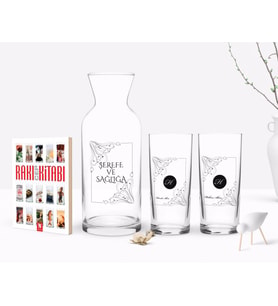 BK Gift Kişiye Özel Renkli Baskılı Baş Harf İsim Tasarımlı Tasarımlı İkili Rakı Bardağı Karaf ve Cep Kitabı Hediye Seti-1 (Model 1)