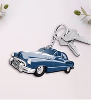 BK Gift Kişiye Özel İsimli Retro Otomobil Ahşap Anahtarlık-7 (Beyaz)