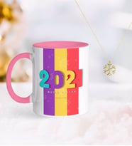 BK Gift Kişiye Özel 2024 Mutlu Yıllar Pembe Kupa ve Kar Tanesi Kolye-8 (Model 1)