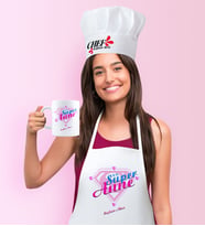 BK Gift Kişiye Özel Süper Anne Mutfak Önlüğü Aşçı Şapkası ve Kupa Seti - 2 (Beyaz)