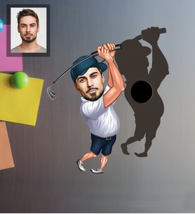 Kişiye Özel Golfçü Karikatürlü Ahşap Magnet Bay-2