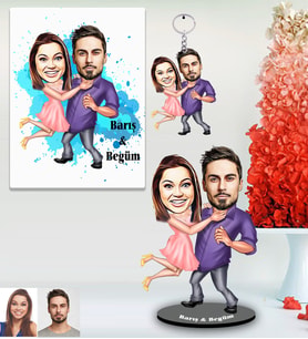 Kişiye Özel Sevgili Karikatürlü 3 lü Hediye Seti Model 2