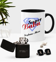 BK Gift Kişiye Özel Süper Baba Siyah Kupa Çakmak Kol Düğmesi Seti-5 (Model 1)