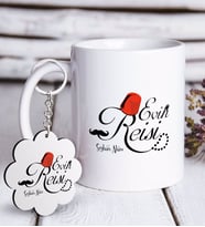 BK Gift Kişiye Özel Evin Reisi Beyaz Kupa ve Anahtarlık Hediye Seti-1 (Model 1)