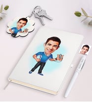 BK Gift Kişiye Özel Antrenör Karikatürlü Beyaz Defter Kalem ve Anahtarlık Hediye Seti (Model 1)