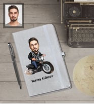Kişiye Özel Erkek Karikatürlü Gri Defter Kalem Hediye Seti  Model-6