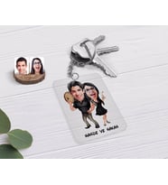 BK Gift Kişiye Özel Sevgililer Karikatürlü Şeffaf Pleksi Anahtarlık-18 (Beyaz)