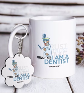 BK Gift Kişiye Özel Mesleki Diş Hekimi Beyaz Kupa ve Anahtarlık Hediye Seti-3 (Model 1)
