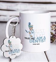 BK Gift Kişiye Özel Mesleki Diş Hekimi Beyaz Kupa ve Anahtarlık Hediye Seti-3 (Model 1)