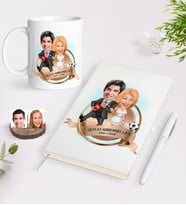 BK Gift Kişiye Özel Yılın En Mükemmel Çifti Karikatürlü Beyaz Defter Kalem ve Kupa Seti-15 (Model 1)