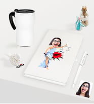 BK Gift Kişiye Özel Bayan Avukat Karikatürlü Beyaz Defter Kalem ve Termos Mug Seti - 1 (Model 1)