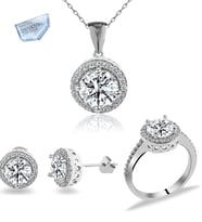 Swarovski Taş Yuvarlak Montür Gümüş Üçlü Set