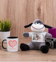 Sevgiliye Hediye Kalpli Siyah Kupa Bardak ve Peluş Eşek