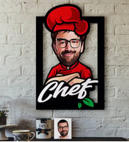 BK Gift Kişiye Özel Bay Chef Karikatürlü 3D Ahşap Tablo-10