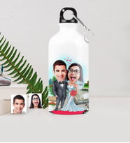 BK Gift Kişiye Özel Gelin Damat Karikatürlü Metal Suluk 500 Ml 1