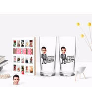 BK Gift Kişiye Özel Renkli Baskılı Erkek Kolay Yetişmiyor Karikatürlü İkili Rakı Bardağı ve Rakı Cep Kitabı Hediye Seti-1 (Model 1)