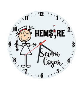 Biresimden Hemşireye Hediye Kişiye Özel İsimli Cam Duvar Saati
