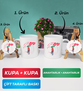 İkili Sevgiliye Sevgililer Günü Hediyesi 3 Kupa Bardak Anahtarlık
