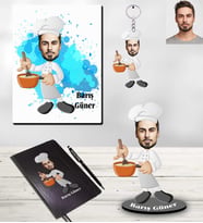 Kişiye Özel Aşçı Karikatürlü 5 li Hediye Seti Bay-1