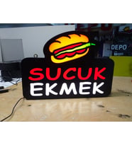 Sucuk Ekmek Yazılı Tabela 3D Led Neon Etkili Işıklı Tabela 30X45 CM Tek Taraflı