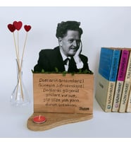 Nazım Hikmet Ahşap Dekor2 Şiir ve Mumlu