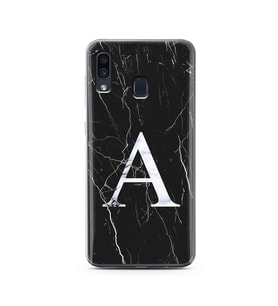 Samsung A30 Siyah Mermer Harf Tasarımlı Telefon Kılıfı A-Harfi 