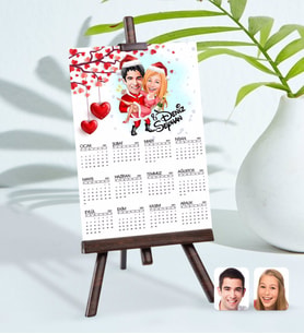 BK Gift Kişiye Özel 15x21 cm Fotoğraf Kartlı Yeni Yıl Sevgililer Karikatürlü Şövaleli 2024 Takvim -2 (Beyaz)